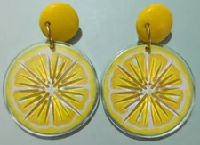 Acrylic Lemon Lime Slices Dangle Disc Earrings