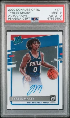2020-21 Donruss Optic Tyrese Maxey #171 Auto PSA 9 Auto 10 Rookie RC Sixers