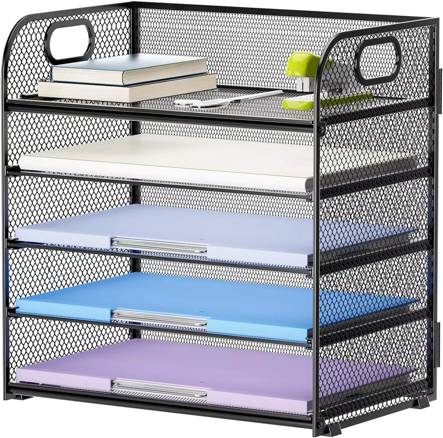 5 Tier Mesh Desk File Organizer with Handle for Paper Storage-image