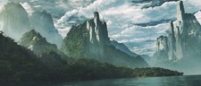 Landscape fantasy art nature mountains cgi castle rocks Custom Gaming Mat Desk