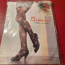 Vintage Queentex Fishnet Pantyhose Black One Size Polka Dots