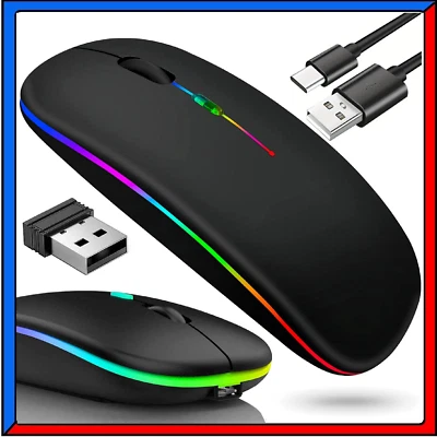 Mouse Wireless Senza Fili RGB con Batteria Ricaricabile Ottico 2,4 GHz per PC