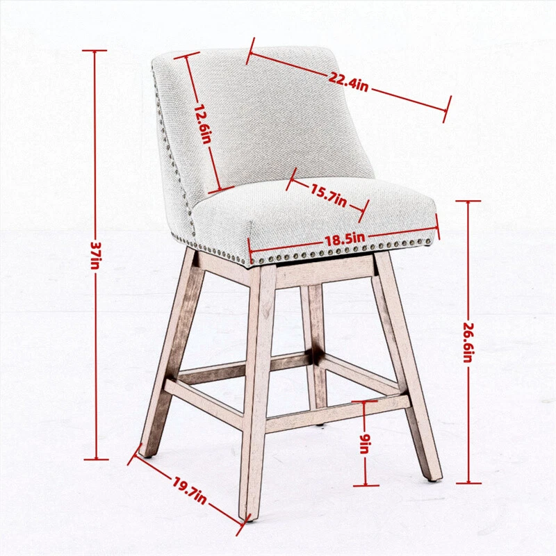 Поворотные барные табуреты высотой стойки 26 дюймов высота сиденья мягкие барные табуреты красные 2 комплекта - Изображение 2 из 4