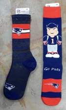 2 Pack NFL New England Patriots Socks Gift First String Flag Mascot Large Mens