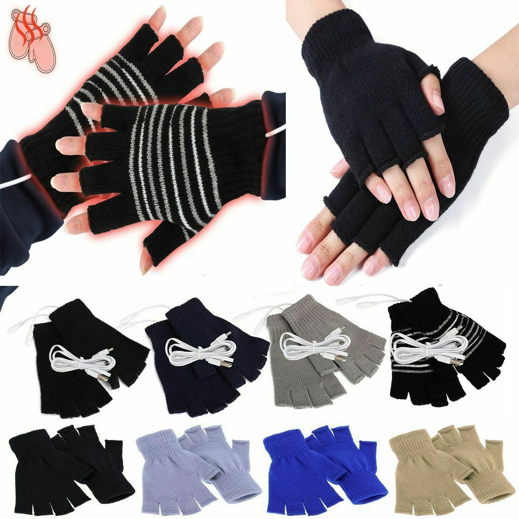 USB Rechargeable Heated Gloves Half Finger Hand Warmer Mittens or Winter  Glove
