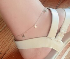 Women Dangle Lucky Star 925 Sterling Silver Chain Anklet / Foot Bracelet 9-10"