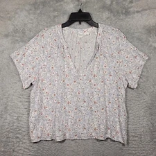 Melrose and Market Shirt Womens XL Floral V Neck Band Collar Short Sleeve