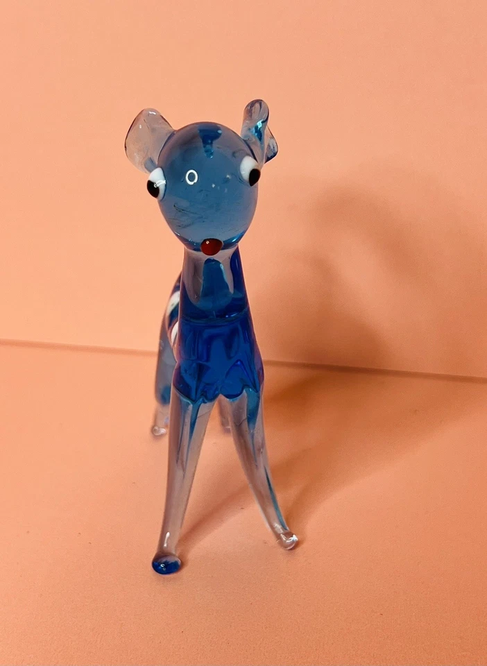 Estatuilla vintage de ciervo de vidrio azul soplado a mano estilo Murano mediados de siglo MCM Foto 2 de 4