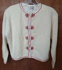 Vintage Casma Best Quality sz S cream red white oriental style sweater cardigan