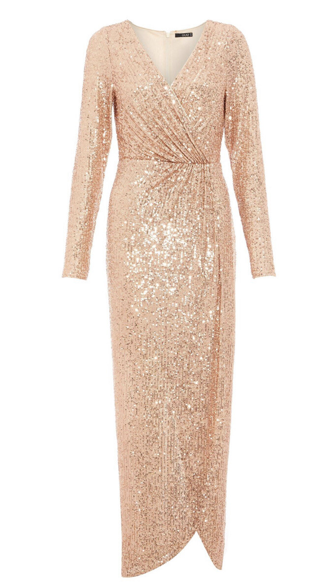 limited edition everlasting rose gold sequin long sleeve maxi dress