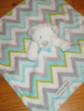 Blankets  Beyond White Bear Aqua Gray Chevron/Zig Zag Security Blanket/Lovey