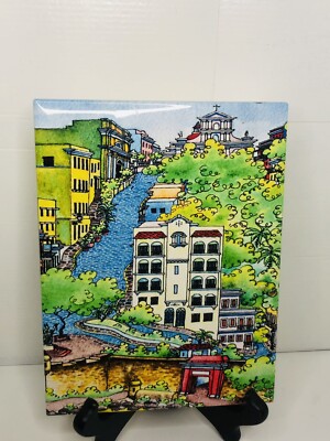 Vibrant Colored Mexico City Ceramic Art Tile Trivet 8x6'' -marked Mexico on back