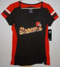 Women's Majestic NFL Cleveland Browns Football Jersey T-Shirt Draft Me Top MED