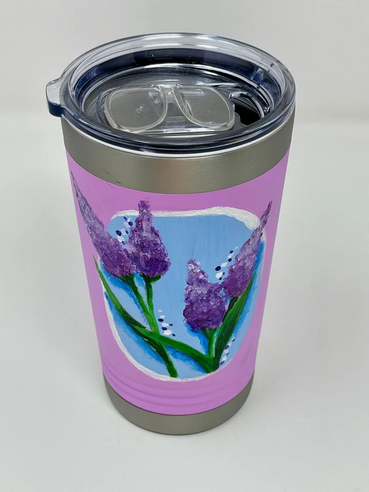 Pintada a mano LILA Púrpura tema en taza de pinta de lavanda, 16 oz Viaje Acero inoxidable Foto 4 de 4