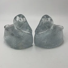 PV09312 Vintage 1980s Clear Blenko #822 DUCK Bookend Pair with Stickers