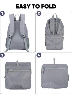 New 20L Packable Lightweight Backpack - Water Resistant Hiking Daypack, Grey