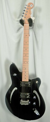 Reverend AirSoinc W Midnight Black Semi Hollow Thru-Body F Holes WIlkinson Trem 