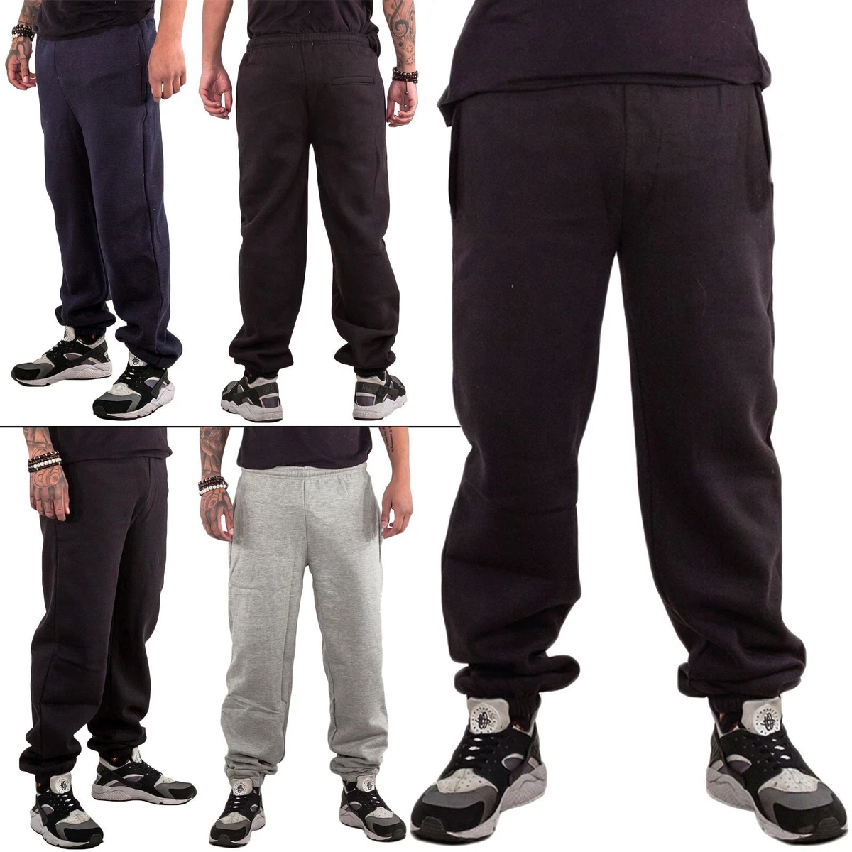 Mens Fleece Ribbed Joggers Tracksuit Jogging Bottom Loose Fit Sweat Pants  S-5XL