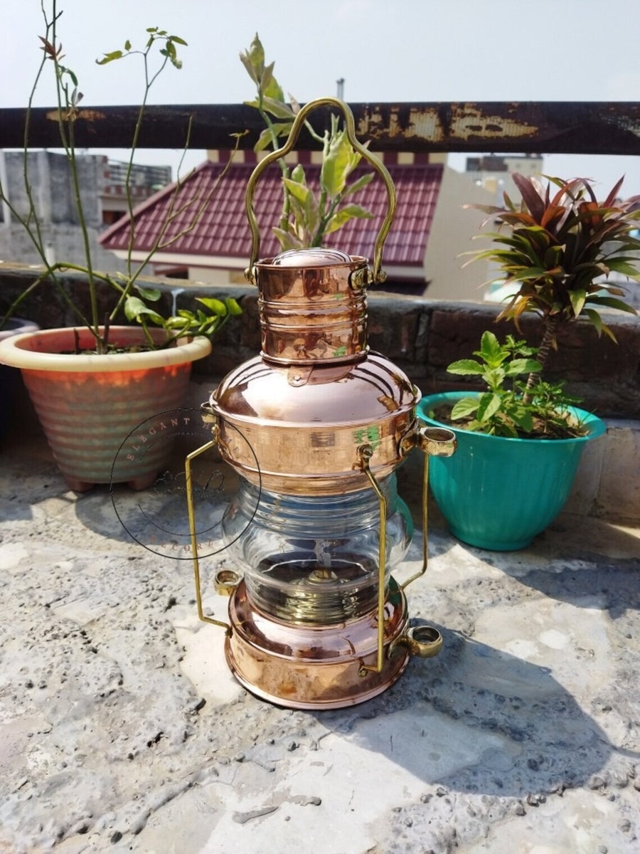 新品 アンカーオイルランタン Leeds Burton Brass Copper Brass & Copper Leeds Burton Anchor Oil Lamp Nautical Ship