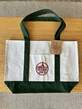 Trader Joe's Large Canvas Tote Reusable Bag 20x14x6" Green/White  NEW 