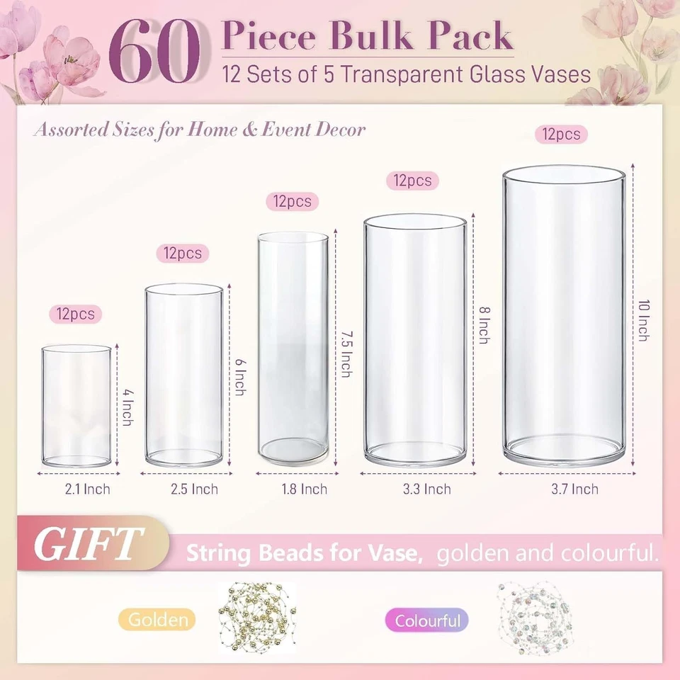 Paquete de 60 jarrones con flores de vidrio - Centro de mesa de boda decoración Foto 4 de 4