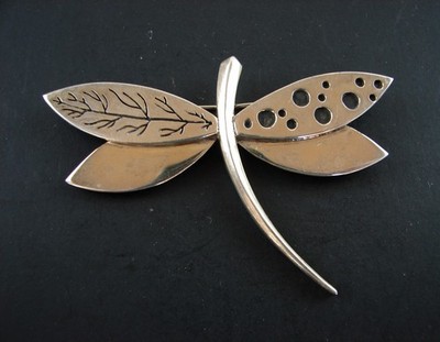 Vintage 925 Sterling Silver Zina Beverly Hills Modernist Dragonfly Brooch signed