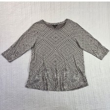 Lucky Brand Womens 1X Grey Paisley Boho 3/4 Sleeve Knit Top 7Q63494