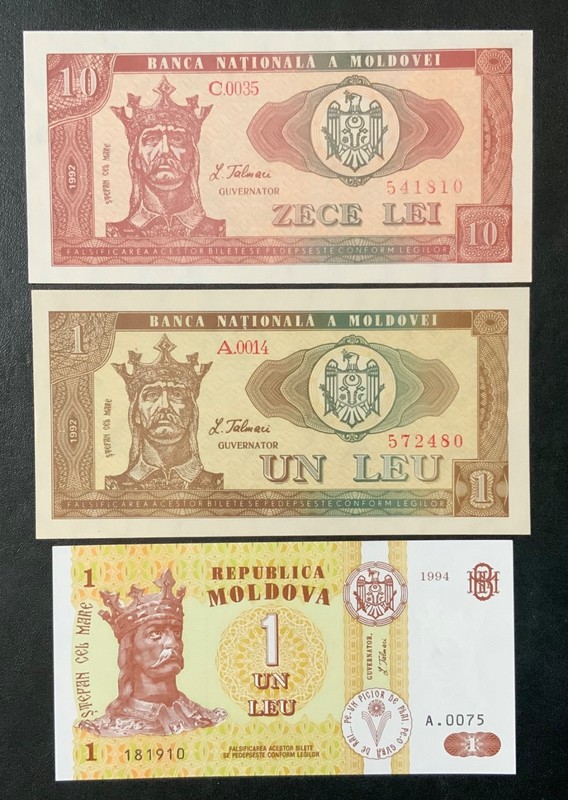1992-1994 MOLDOVA PAPER MONEY - SET OF 3 UNCIRCULATED BANKNOTES!