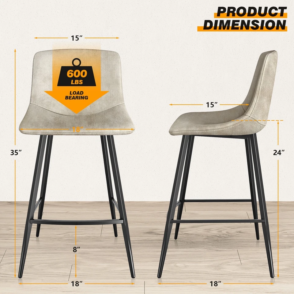 24 inch Counter Height Bar Stools Set of 2 with Back, Beige Tech Cloth Barstools - Image 4 of 4