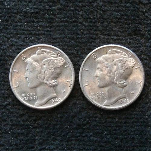 1940 and 1945 Mercury Dime BU Lot of 2 Coins