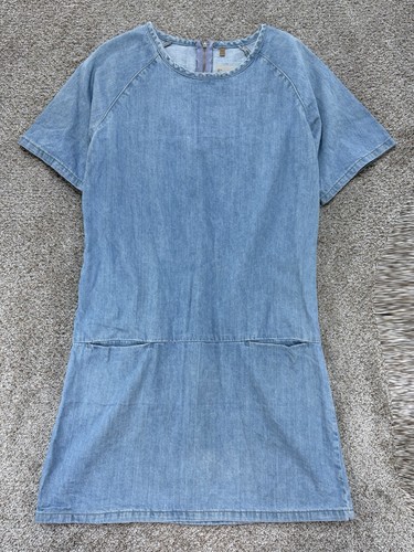 Topshop Moto Denim Shirt Dress Woman's 6 Blue Light Wash Cotton Relaxed Coastal