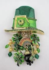 Lunch at The Ritz Gold Top Of Morning Leprechaun Statement Dangle Pin Pendant