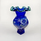 Fenton Glass 1998 Cobalt Blue 75th Anniversary Vase Signed & Hand Painted