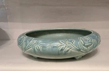 Rookwood Pottery Console Footed Bulb Bowl Jade Green 1921 #2171 Roses Flower EUC