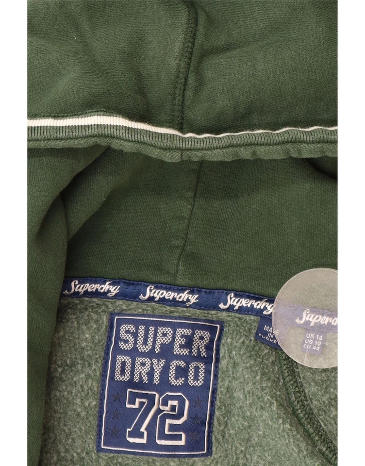 SUPERDRY Mujer Gráfico Cremallera Sudadera con Capucha Suéter Reino Unido 14 Grande Verde Algodón AM11 Foto 3 de 3