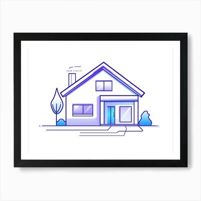 Line Art Haus Illustration in a si gerahmtes Wandbild Poster Leinwanddruck Bild
