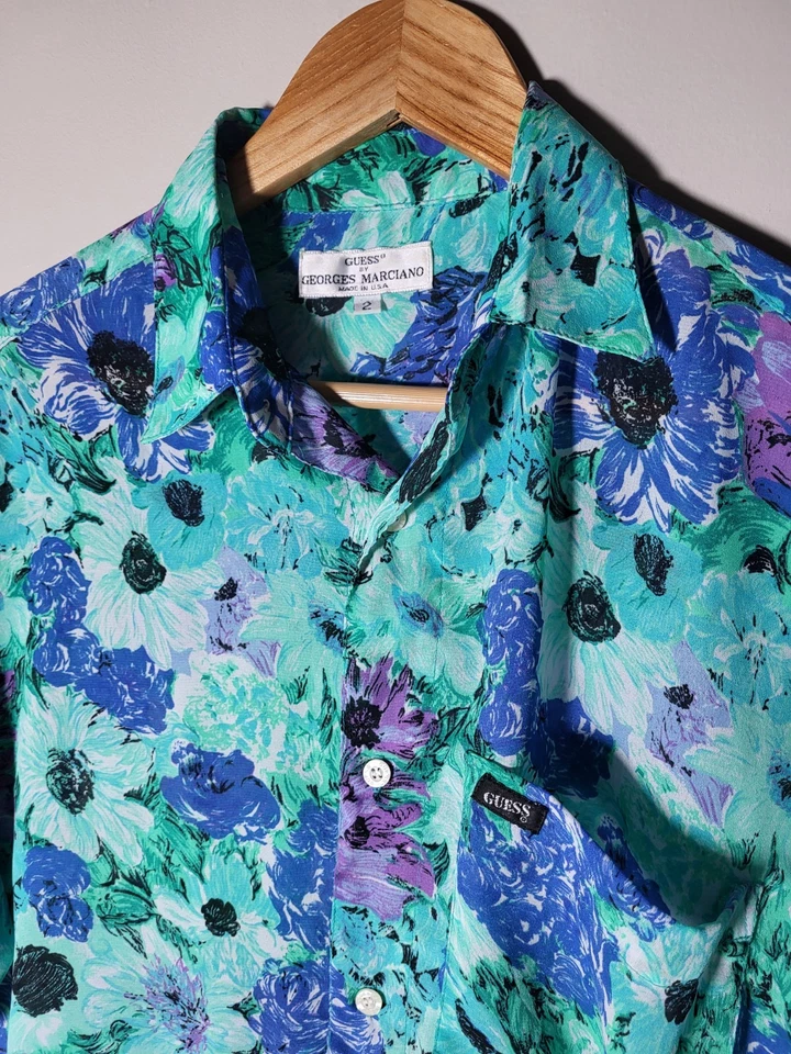 Camisa Hawaiana RARA De Colección Guess X George Marciano Floral Transparente Talla 2 M Difícil de Encontrar Foto 4 de 4