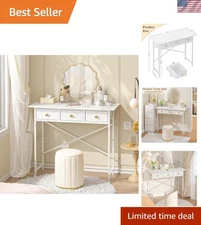 Compact 37.2 Inch Small Makeup Vanity Desk with 3 Drawers in Elegant White