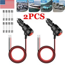 2Pcs 12V Car Cigarette Lighter Plug Socket Adapter Spare Fuse with On/Off Switch