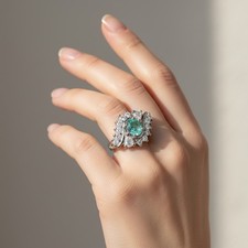 0.56CT NEON GREENISH BLUE COLOMBIAN EMERALD RINGS 925 STERLING SILVER HANDMADE