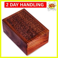 Polished Flower Dark Wooden Urn for Human and Pet Ashes - 66 Cubic Inches