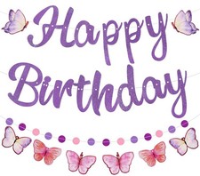 Pre-Strung Happy Birthday Banner, NO DIY Party Decorations Purple  Birthda...