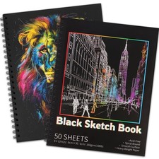 100 Sheets Black Sketchbook 2 Pack , 108 lb/160gsm Heavyweight Black Sketch P...