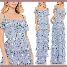 NEW $698 Mac Duggal [ 6 ] 9069 Off Shoulder Embroidered Ruffle Tiered Gown S1234