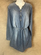 Vintage Lucky Brand Denim Chambray Shirt Dress XL Western Cowgirl Boho Y2K