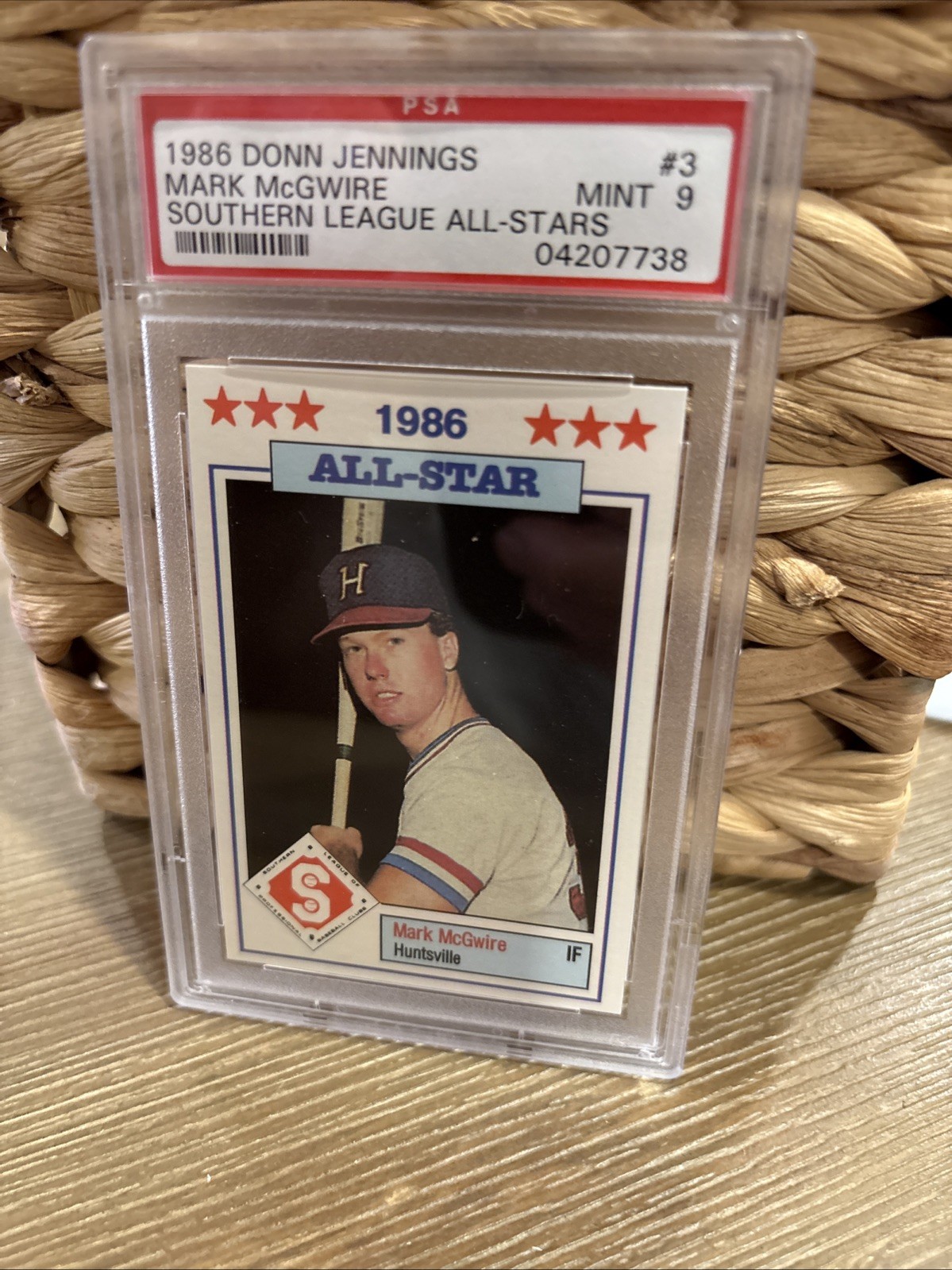 1986 Donn Jennings Southern League All-Stars #3 Mark McGwire RC PSA 9 MINT Card view 2