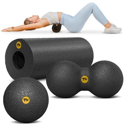 Faszienrolle Massageball-3er Set Duoball Massagerolle Foamroller 33cm TREX SPORT