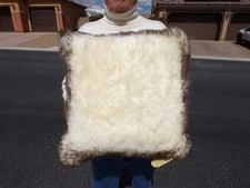 NWT 18"x18" real SHEEPSKIN FUR wool throw accent pillow, ivory w br tips,