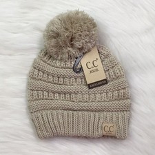 New C.C. Kids Warm Beige Beanie Unisex With Pom Pom 2-5 Years