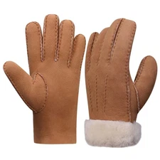 Harssidanzar Men Lambskin Shearling Glove,Winter Cold Weather Heated Warm Dre...